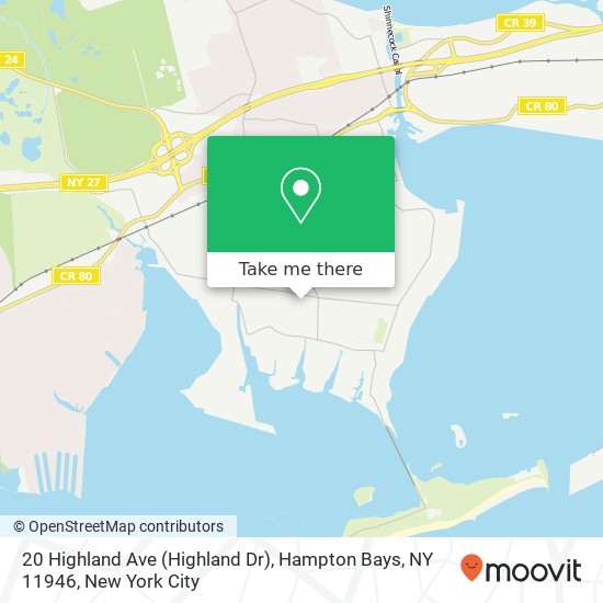 Mapa de 20 Highland Ave (Highland Dr), Hampton Bays, NY 11946