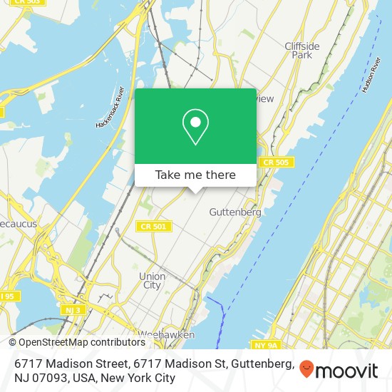 6717 Madison Street, 6717 Madison St, Guttenberg, NJ 07093, USA map