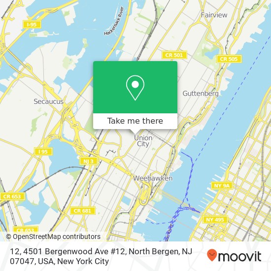 Mapa de 12, 4501 Bergenwood Ave #12, North Bergen, NJ 07047, USA