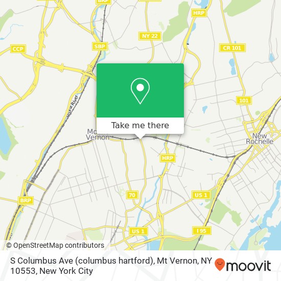 Mapa de S Columbus Ave (columbus hartford), Mt Vernon, NY 10553