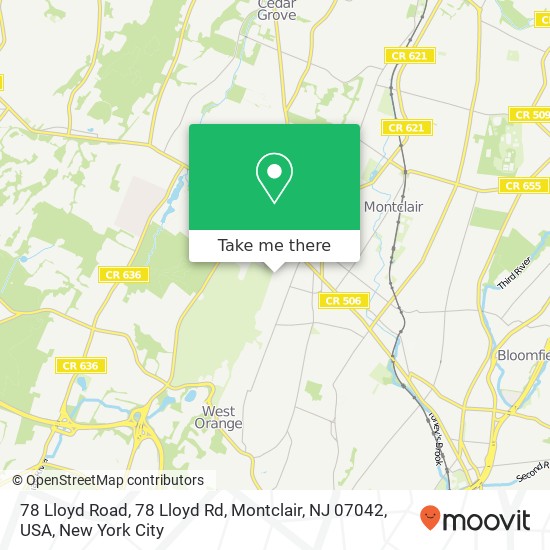 Mapa de 78 Lloyd Road, 78 Lloyd Rd, Montclair, NJ 07042, USA