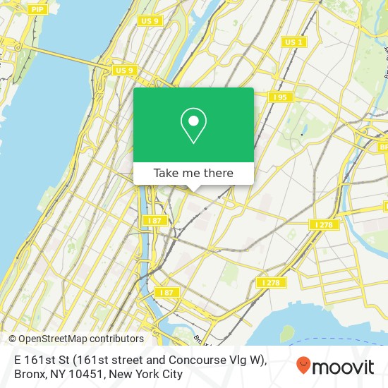 Mapa de E 161st St (161st street and Concourse Vlg W), Bronx, NY 10451