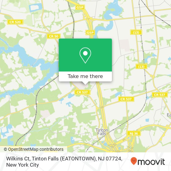 Wilkins Ct, Tinton Falls (EATONTOWN), NJ 07724 map