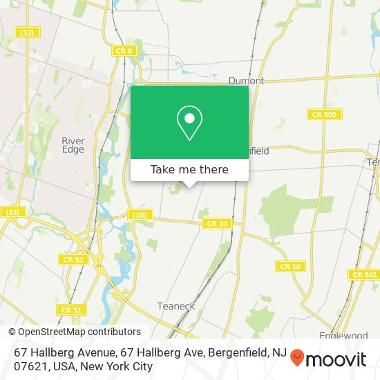 Mapa de 67 Hallberg Avenue, 67 Hallberg Ave, Bergenfield, NJ 07621, USA