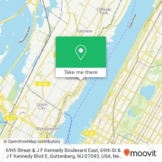 Mapa de 69th Street & J F Kennedy Boulevard East, 69th St & J F Kennedy Blvd E, Guttenberg, NJ 07093, USA