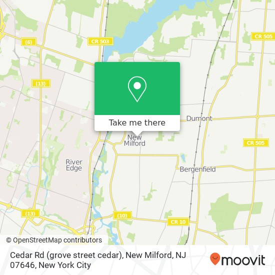 Mapa de Cedar Rd (grove street cedar), New Milford, NJ 07646