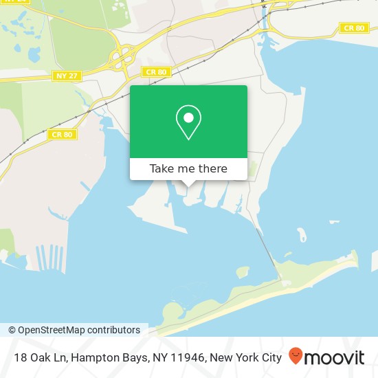 Mapa de 18 Oak Ln, Hampton Bays, NY 11946