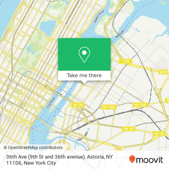 Mapa de 36th Ave (9th St and 36th avenue), Astoria, NY 11106