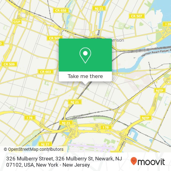 Mapa de 326 Mulberry Street, 326 Mulberry St, Newark, NJ 07102, USA