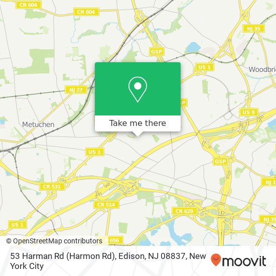 Mapa de 53 Harman Rd (Harmon Rd), Edison, NJ 08837
