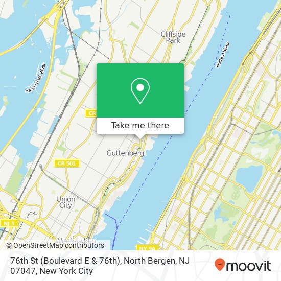 Mapa de 76th St (Boulevard E & 76th), North Bergen, NJ 07047