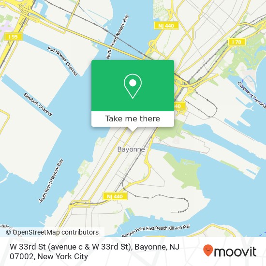 Mapa de W 33rd St (avenue c & W 33rd St), Bayonne, NJ 07002
