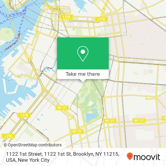 Mapa de 1122 1st Street, 1122 1st St, Brooklyn, NY 11215, USA