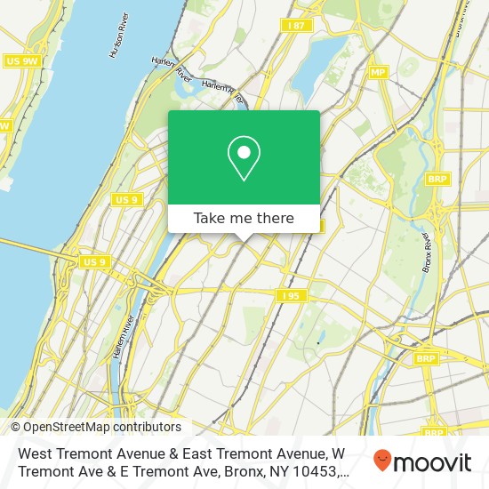 Mapa de West Tremont Avenue & East Tremont Avenue, W Tremont Ave & E Tremont Ave, Bronx, NY 10453, USA