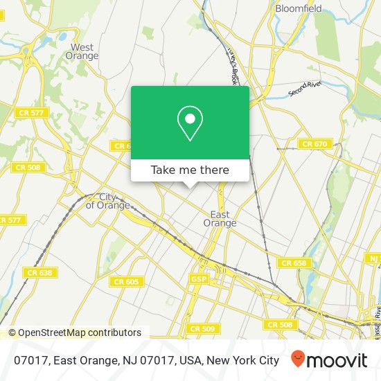 Mapa de 07017, East Orange, NJ 07017, USA