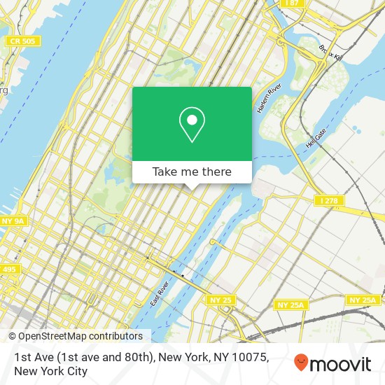 Mapa de 1st Ave (1st ave and 80th), New York, NY 10075