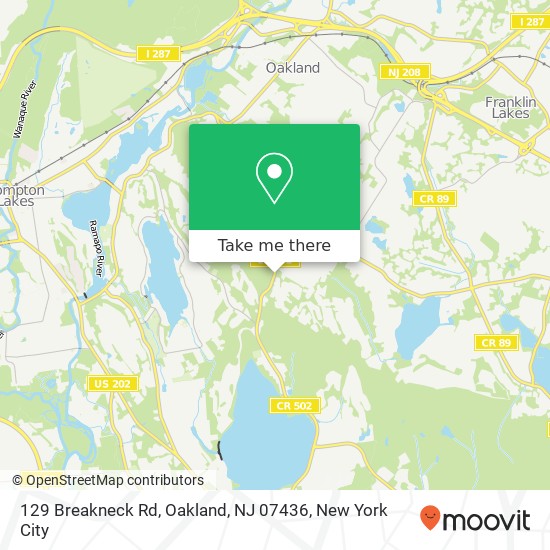 Mapa de 129 Breakneck Rd, Oakland, NJ 07436