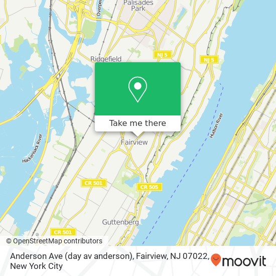 Mapa de Anderson Ave (day av anderson), Fairview, NJ 07022