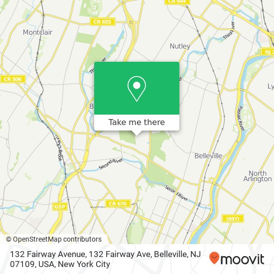 Mapa de 132 Fairway Avenue, 132 Fairway Ave, Belleville, NJ 07109, USA