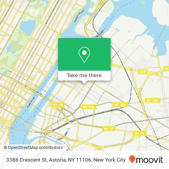 Mapa de 3386 Crescent St, Astoria, NY 11106