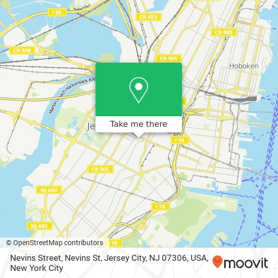 Mapa de Nevins Street, Nevins St, Jersey City, NJ 07306, USA