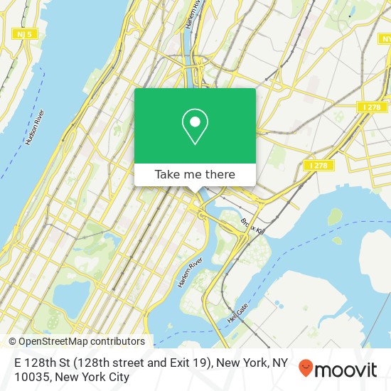 Mapa de E 128th St (128th street and Exit 19), New York, NY 10035