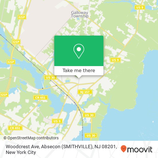 Mapa de Woodcrest Ave, Absecon (SMITHVILLE), NJ 08201