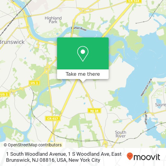 Mapa de 1 South Woodland Avenue, 1 S Woodland Ave, East Brunswick, NJ 08816, USA