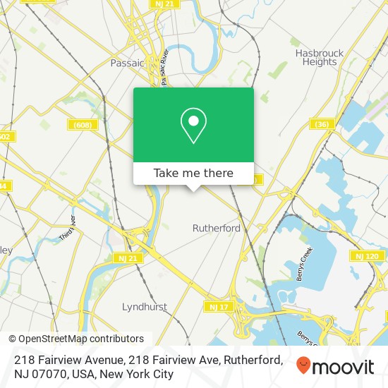 Mapa de 218 Fairview Avenue, 218 Fairview Ave, Rutherford, NJ 07070, USA