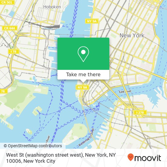 Mapa de West St (washington street west), New York, NY 10006