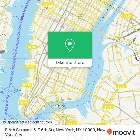 Mapa de E 6th St (ave a & E 6th St), New York, NY 10009