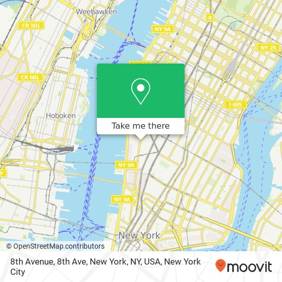8th Avenue, 8th Ave, New York, NY, USA map