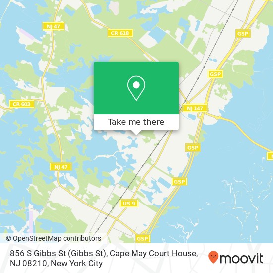 Mapa de 856 S Gibbs St (Gibbs St), Cape May Court House, NJ 08210