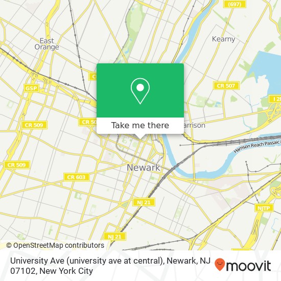 Mapa de University Ave (university ave at central), Newark, NJ 07102