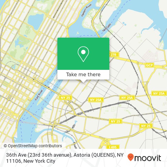 Mapa de 36th Ave (23rd 36th avenue), Astoria (QUEENS), NY 11106