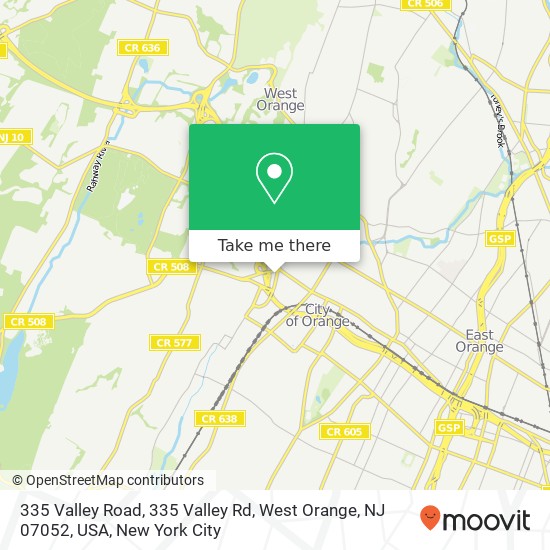 Mapa de 335 Valley Road, 335 Valley Rd, West Orange, NJ 07052, USA