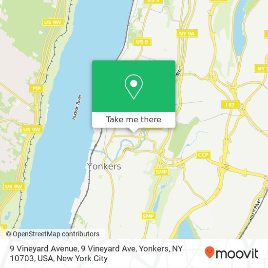Mapa de 9 Vineyard Avenue, 9 Vineyard Ave, Yonkers, NY 10703, USA