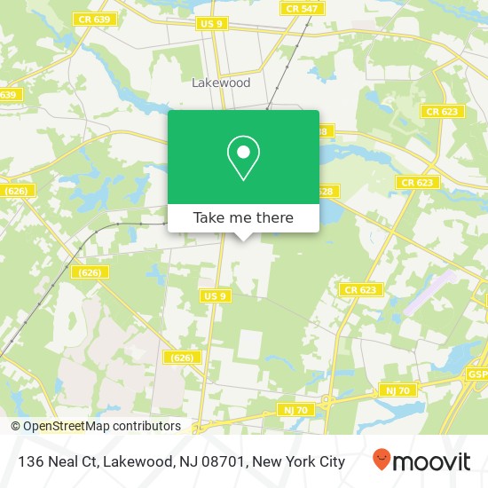 Mapa de 136 Neal Ct, Lakewood, NJ 08701