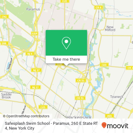 Mapa de Safesplash Swim School - Paramus, 260 E State RT 4