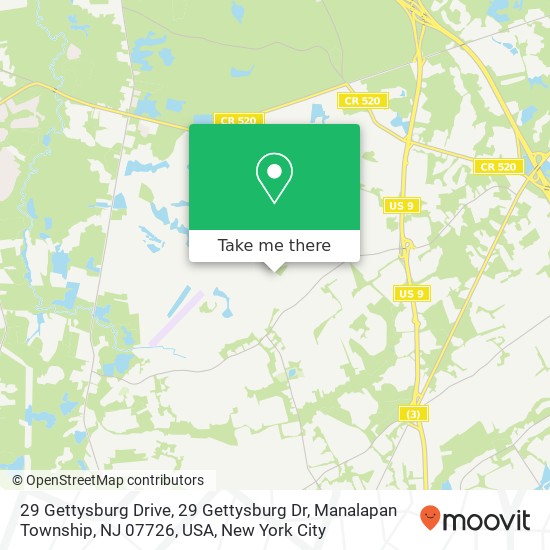 Mapa de 29 Gettysburg Drive, 29 Gettysburg Dr, Manalapan Township, NJ 07726, USA