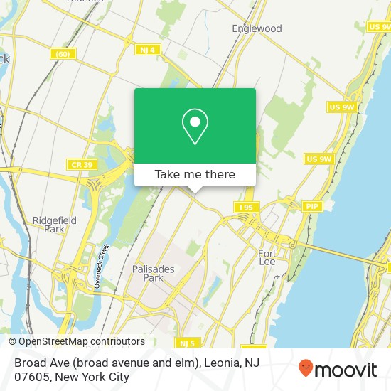 Mapa de Broad Ave (broad avenue and elm), Leonia, NJ 07605