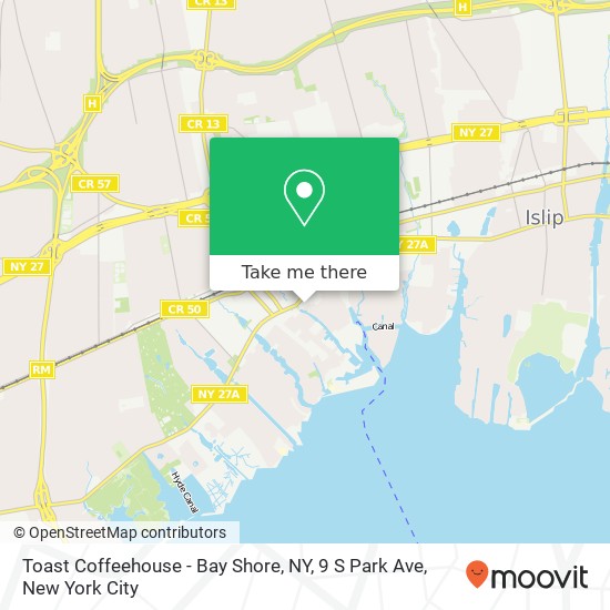 Toast Coffeehouse - Bay Shore, NY, 9 S Park Ave map