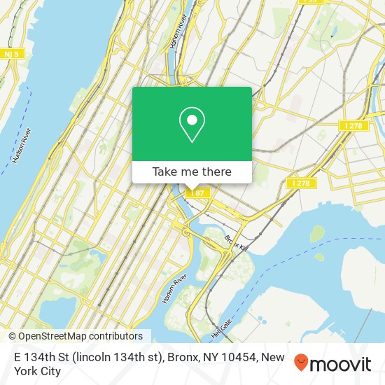 Mapa de E 134th St (lincoln 134th st), Bronx, NY 10454