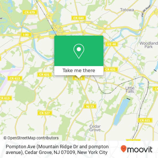 Mapa de Pompton Ave (Mountain Ridge Dr and pompton avenue), Cedar Grove, NJ 07009