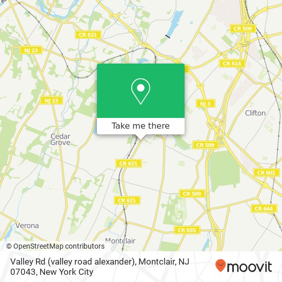 Mapa de Valley Rd (valley road alexander), Montclair, NJ 07043