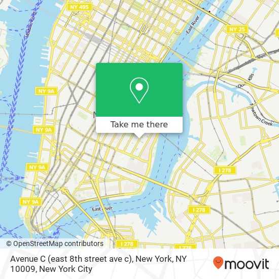 Mapa de Avenue C (east 8th street ave c), New York, NY 10009