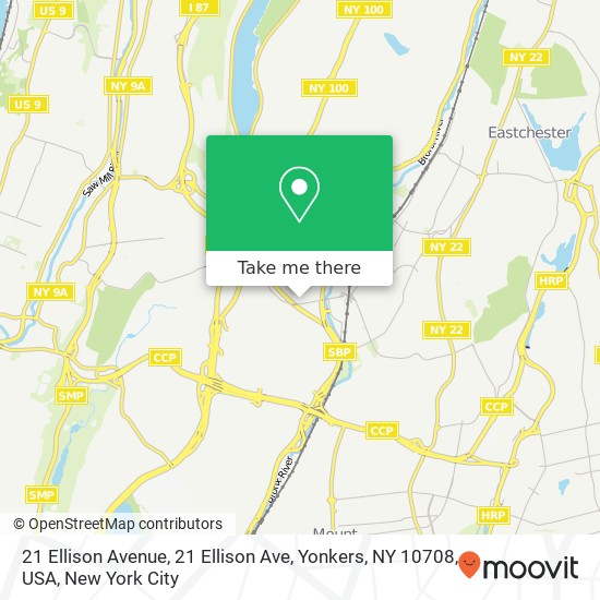 Mapa de 21 Ellison Avenue, 21 Ellison Ave, Yonkers, NY 10708, USA