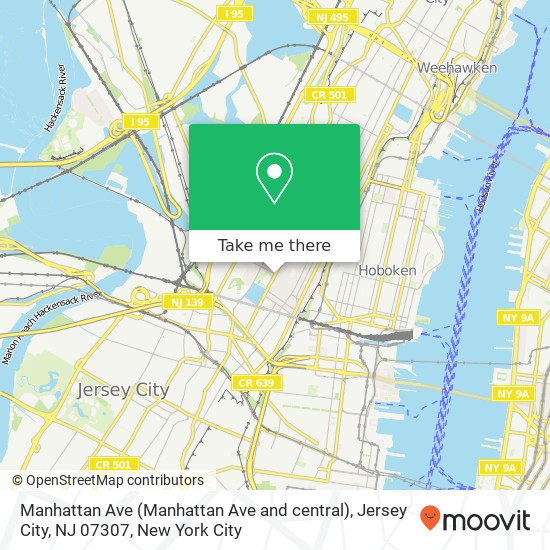 Mapa de Manhattan Ave (Manhattan Ave and central), Jersey City, NJ 07307