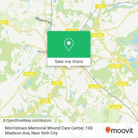 Morristown Memorial Wound Care Center, 100 Madison Ave map