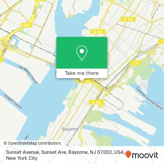 Mapa de Sunset Avenue, Sunset Ave, Bayonne, NJ 07002, USA